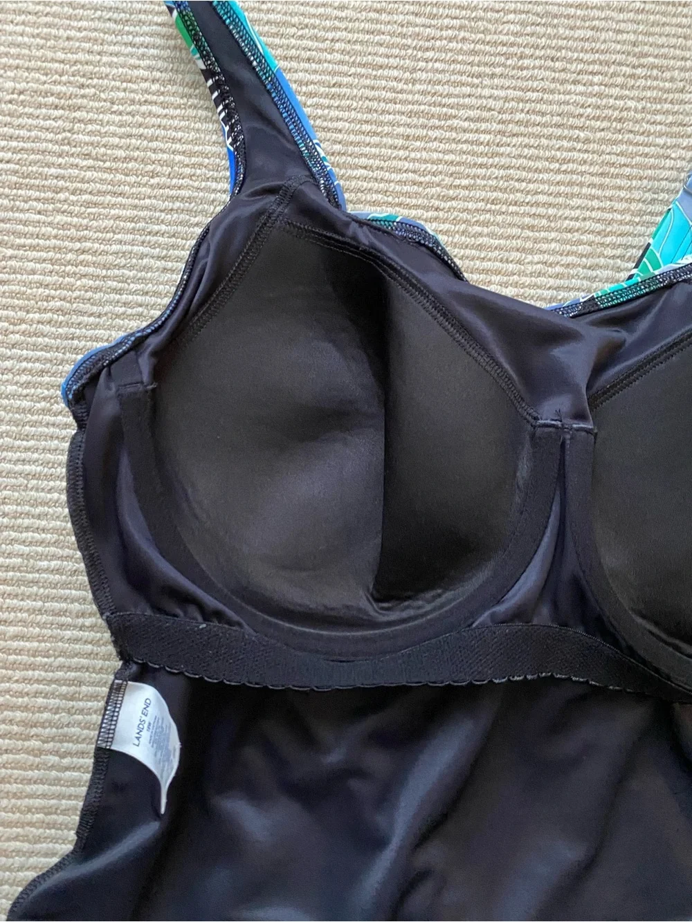 Lands' End Tankini Top Swimsuit Underwire Black Teal Turquoise Size 18W